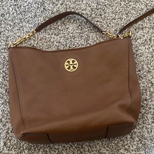 Tory Burch Tan Leather Shoulder Bag with Gold Accents